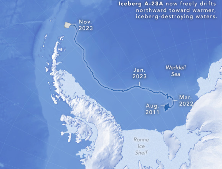 Iceberg A23a from 2011 to 2023