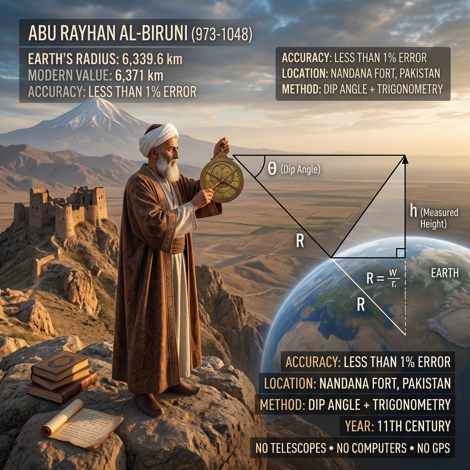 Al-Biruni's Earth's Radius Measurement: The Math That Stunned Science