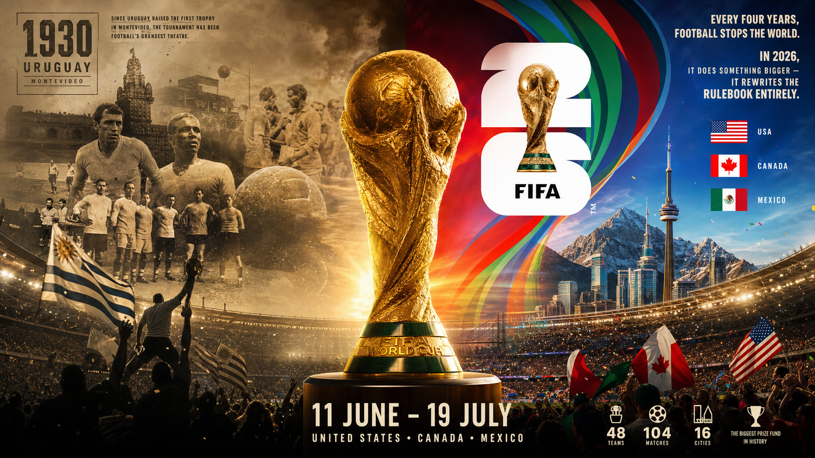 FIFA 2026 World Cup trophy – champions lifting the trophy at MetLife Stadium New Jersey FIFA World Cup Golden Boot winners history – Just Fontaine 1958 record FIFA 2026 host cities map – USA Canada Mexico 16 venues