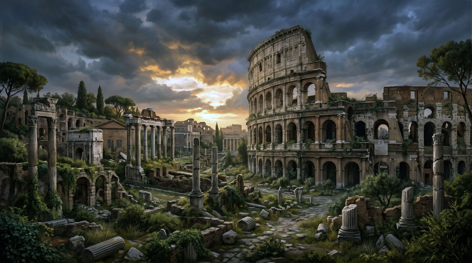 The Real Reason Rome Fell (It Wasn't One Thing) 6 why rome fell – crumbling Roman ruins at dusk symbolizing the empire's slow decline