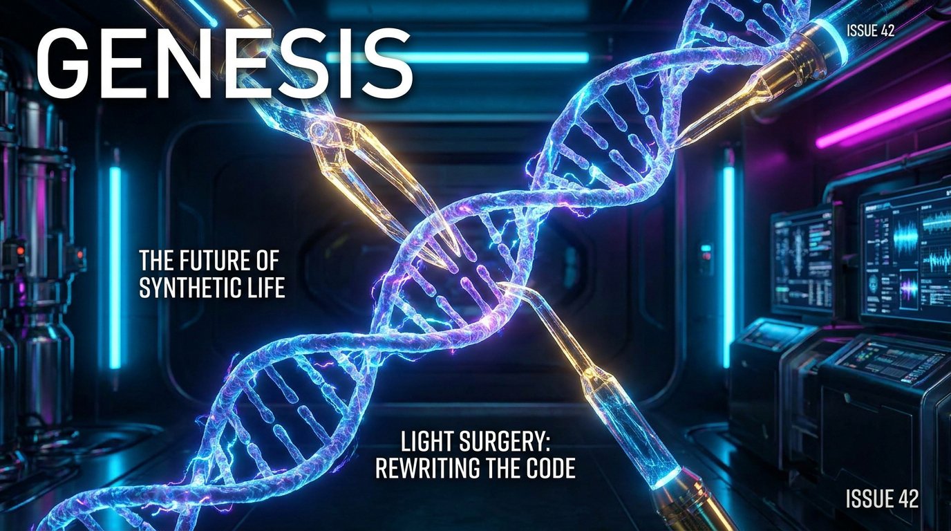 A futuristic representation of CRISPR gene editing modifying a glowing DNA helix.