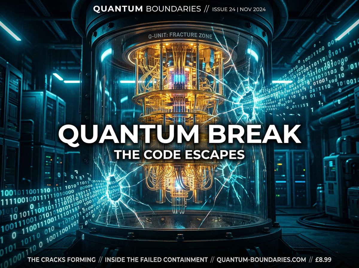 The Ticking Clock: Quantum Computing & The Y2Q Encryption Crisis 1 A glowing quantum computer breaking through a glass vault of digital code, symbolizing the Y2Q encryption crisis.