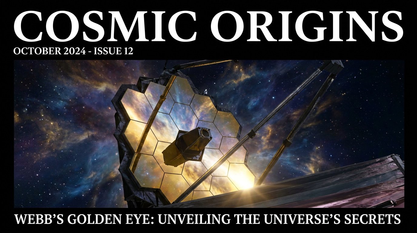 Unveiling the Cosmos: The Greatest JWST and Hubble Discoveries 4 The James Webb Space Telescope's golden mirrors reflecting a vibrant glowing nebula in deep space.JWST and Hubble discoveries