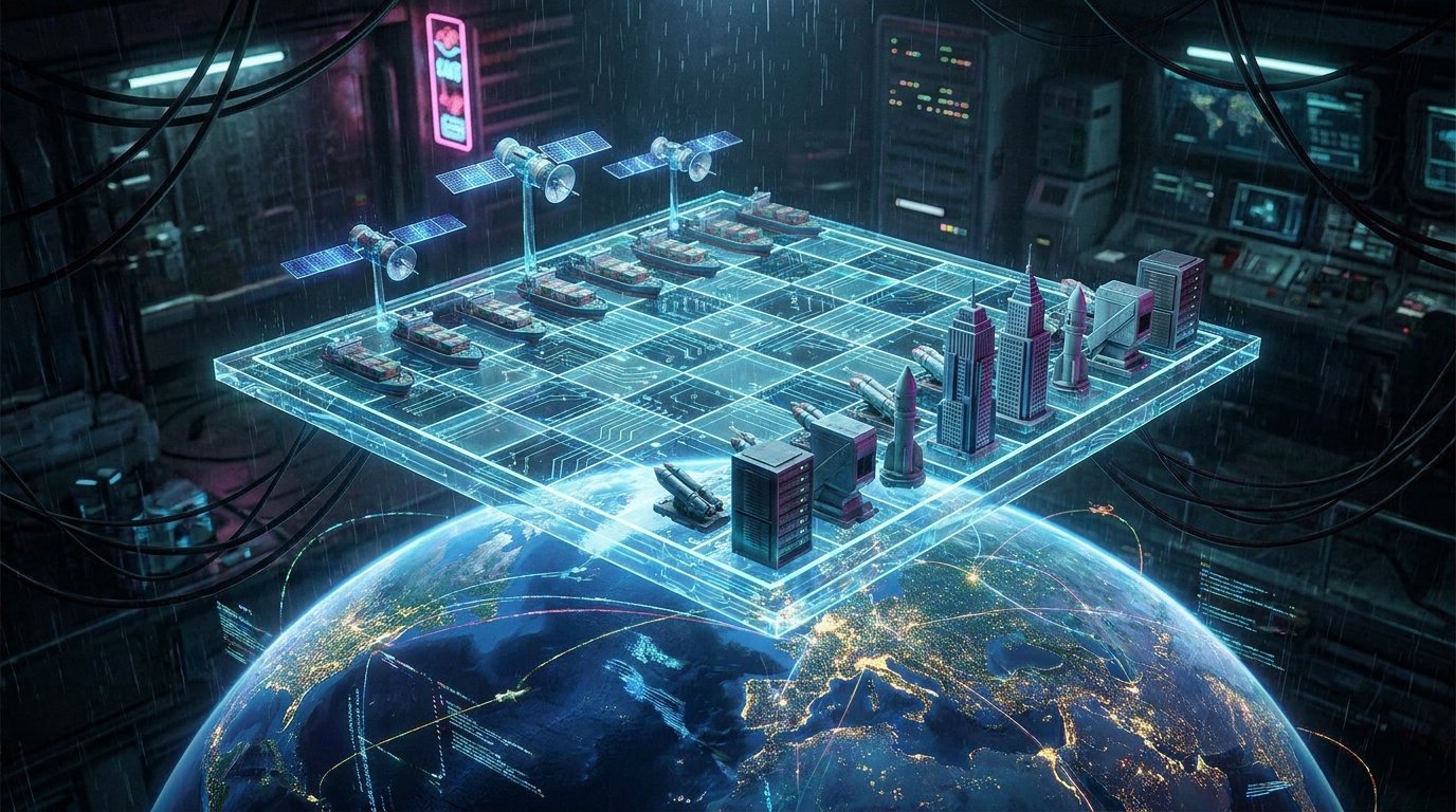 A glowing futuristic chessboard over a holographic Earth map representing global strategy.Game Theory in Global Geopolitics