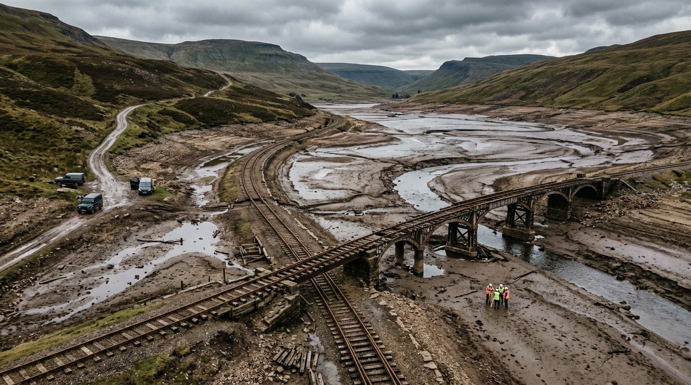 Death Railway station remains exposed in drained Thailand reservoir